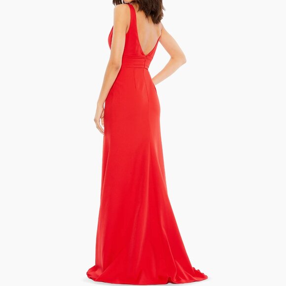 MAC DUGGAL Red Sleeveless V Neck Bow Detail Mermaid Gown 8 - Picture 3 of 4